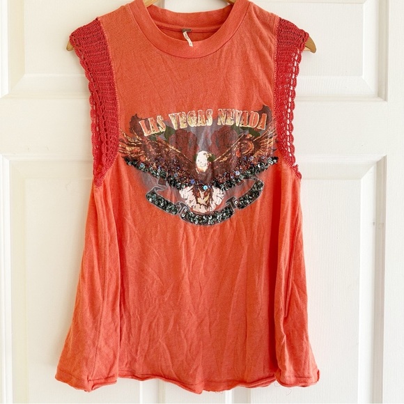 Free People Sundown Las Vegas Graphic Boho Tank Sequin - Picture 3 of 9
